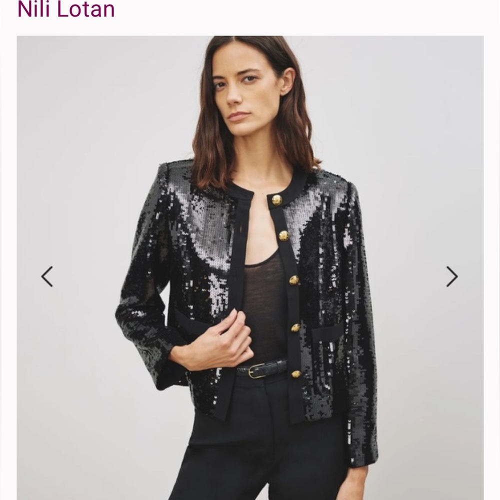 Nili Lotan Black Sequin Blazer with Gold Buttons